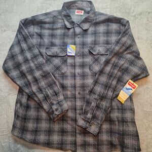 Wrangler Button Up Shirt Mens 3XL Gray Plaid Flannel Long Sleeve Breathe-Dri